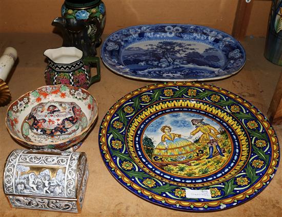 Blue & white meat plate & mixed ceramics
